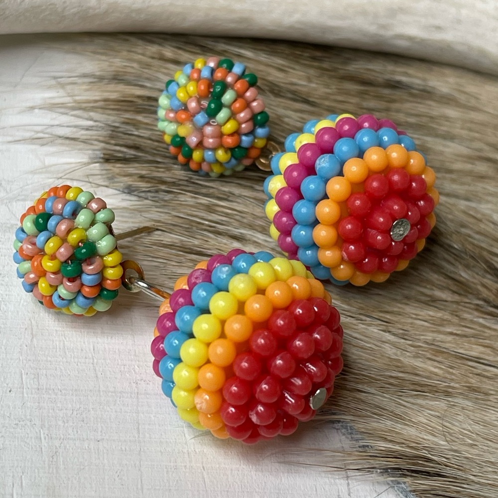 Multi colored Beaded Fiesta Dangle Earrings 1 1/2” handcrafted